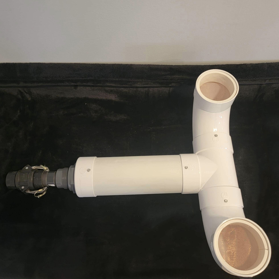 a bottom view of our patented zebra mussel filter system with curved ends